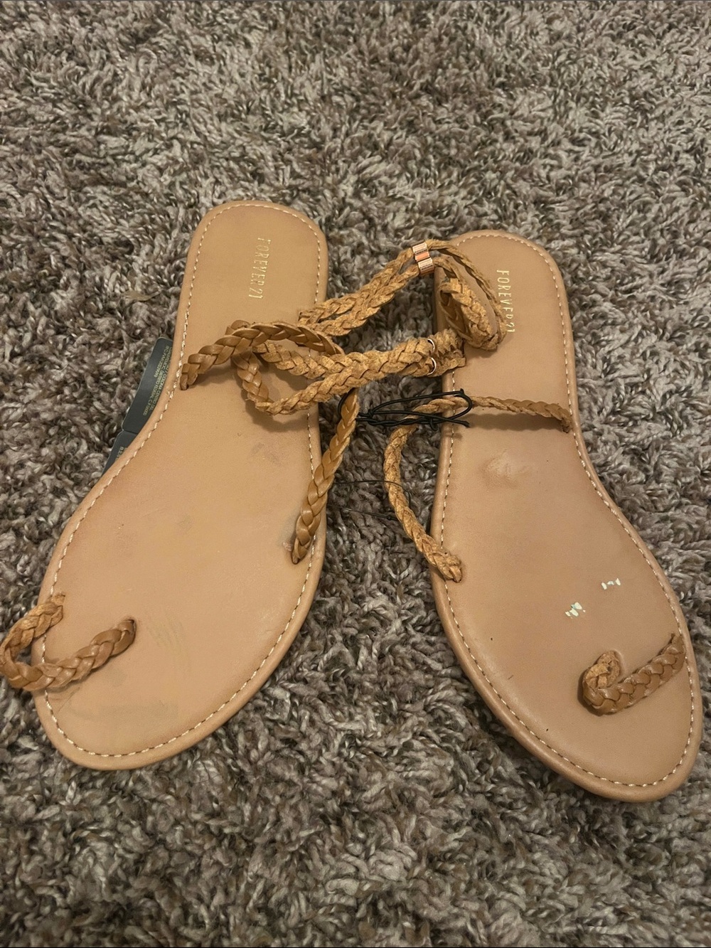 Forever 21 Braided Tan Lace-Up Toe Sandals